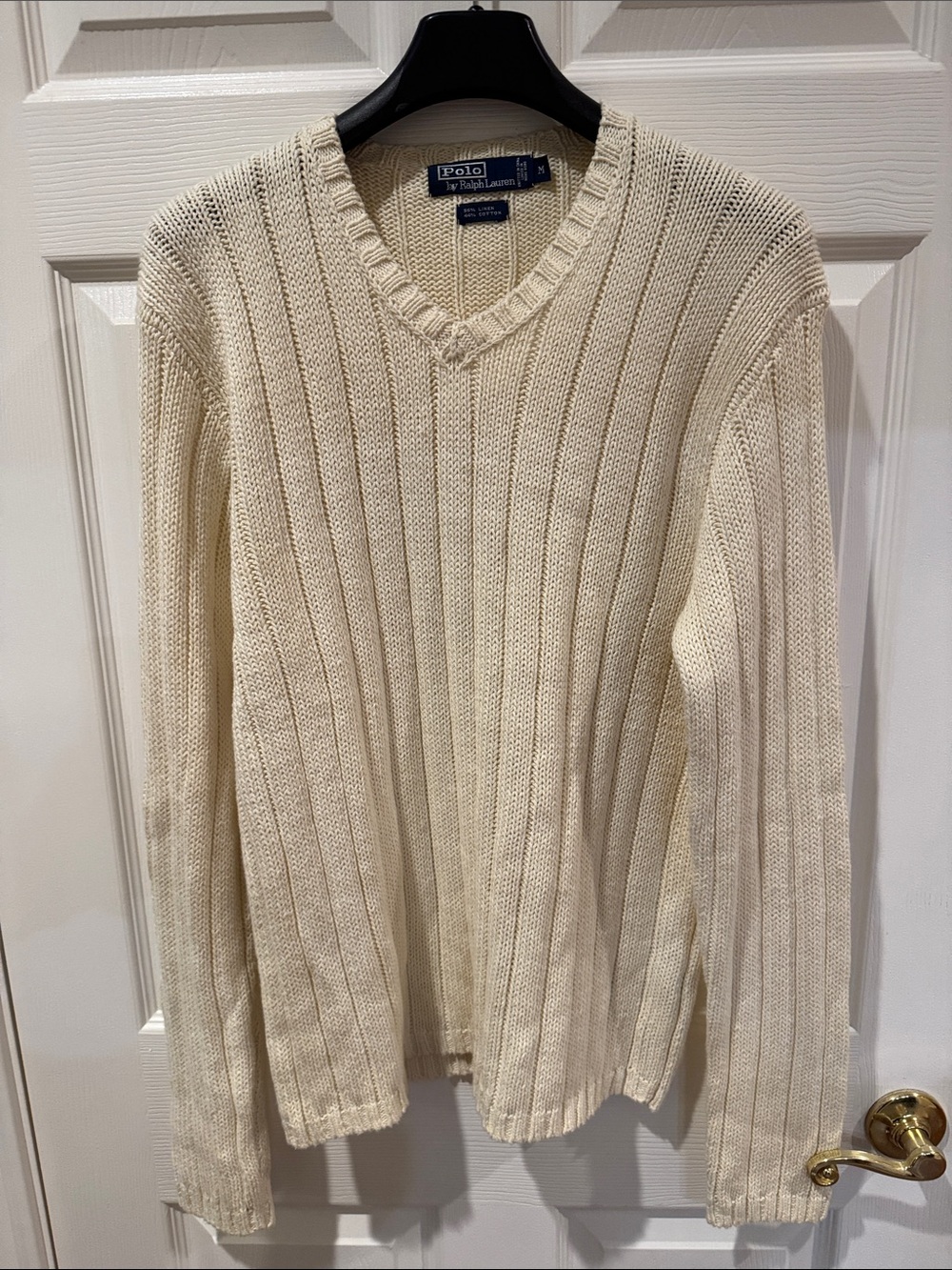 Polo by Ralph Lauren Cream Cable Rib V-Neck Sweater - Men